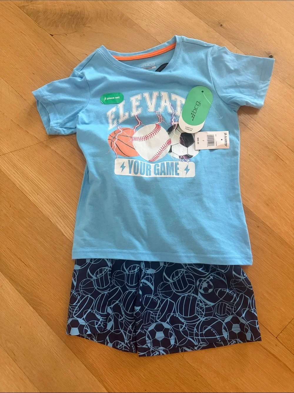 bcg Blue Tee and Navy Sports-Print Shorts Set